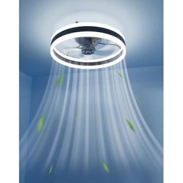 Imagem de Simple Deluxe Ventilador de teto com luz 50,8 cm ventiladores de teto de perfil baixo com luzes e controle remoto regulável com 6 velocidades de vento lustre de montagem embutida LED luz de ventilador