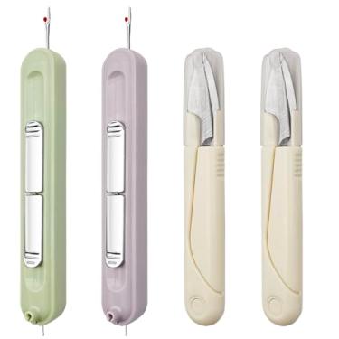 Imagem de Kit de costura de 4 peças, FineGood Upgrade 2 em 1 costura ondulada com mini tesouras de costura para costura manual, tricô, remoção de linha