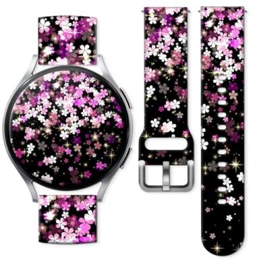 Imagem de Compatível com Samsung Galaxy Watch 7 6 5 4 mm e 44 mm/5 Pro/6 Classic 47 mm/Watch 4 Classic/Active 2, pulseira esportiva de silicone macio e fofo de 20 mm para mulheres e homens (linda flor rosa)