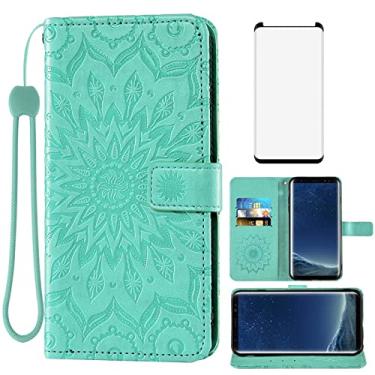 Imagem de Capa de telefone para Samsung Galaxy S8 capa carteira com protetor de tela de vidro temperado couro girassol flip capa suporte suporte acessórios celular Glaxay S 8 Gaxaly 8S Edge SM-G950U feminino