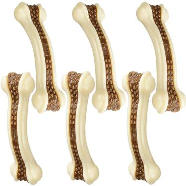 Imagem de BETTEPROD Brinquedos para mastigar ossos de cachorro para mastigar agressivos, pacote com 6, sabor de carne real, brinquedos de mastigação indestrutíveis para cães grandes/médios/pequenos, brinquedo