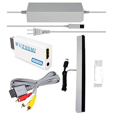 Imagem de SSIOIZZ Conjunto de cabos de substituição 4 em 1 para Wii, adaptador de alimentação CA Wii + conversor Wii para hdmi + barra de sensor de movimento com fio e cabo de áudio e vídeo composto para