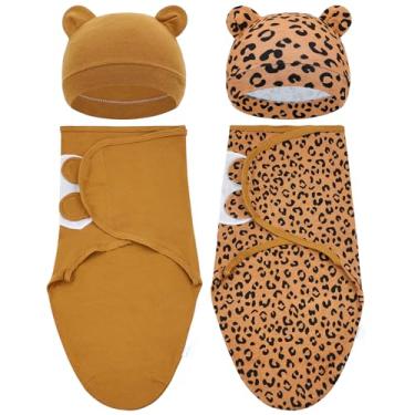 Imagem de Cinaci 2 peças de algodão macio ajustável para bebês, sacos de dormir, gorros, gorros, gorros, cobertores, cobertores, envoltórios para bebês, meninas, meninos, bebês recém-nascidos (2 peças P9)