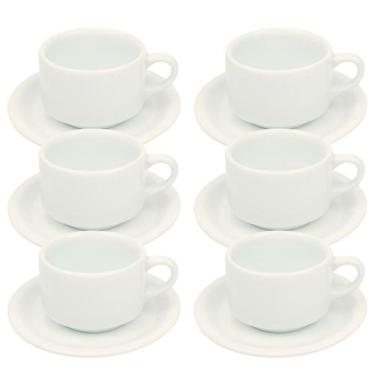 Imagem de Kit 6 Xícaras de Chá com Pires 200ml em Porcelana - Bot Art, branco