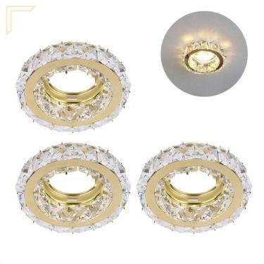 Imagem de Kit 3 Spot Embutir Cristal K9 Inox Dourado Redondo Mr16