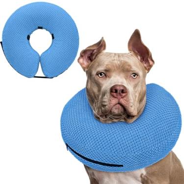 Imagem de Supet Coleira inflável de cone para cães pararem de lamber, coleira de donut para cães após cirurgia, cone macio para cães pequenos, médios e grandes, azul 02 2GG