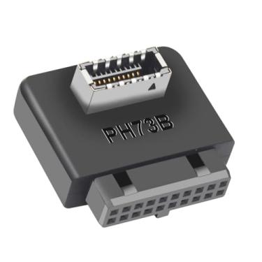 Imagem de WLGQ Adaptador de ângulo reto de 90 graus USB 3.0 para USB Tipo-E (chave A) para conector de placa-mãe de 19/20 pinos – Suporte USB C do painel frontal interno com caixa de plástico (B)