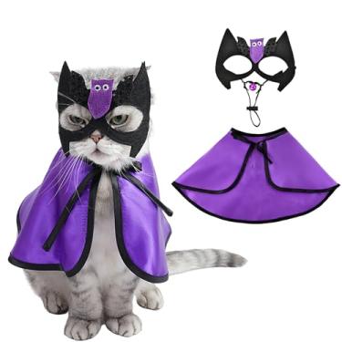 Imagem de CooShou Capa de vampiro para animais de estimação, para cães e gatos, fantasia de Halloween, capa de morcego e máscara de morcego, roupa para gatos pequenos e médios P