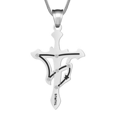 Imagem de Colar masculino da constelação do zodíaco, pingente de cruz de aço inoxidável, coleção de 12 sinais, joia astrológica com caixa de presente para mulheres, ONESIZE, Aço inoxidável, Sem Pedra Preciosa