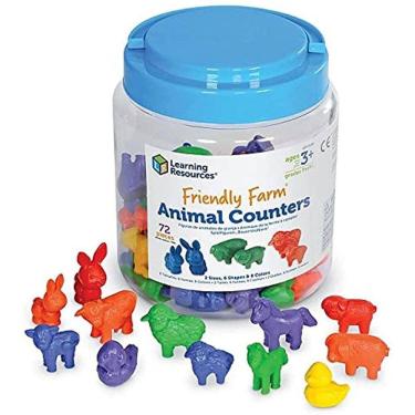 Imagem de Recursos de aprendizagem Contadores de Animais da Fazenda Amigável, Contagem Educacional e Brinquedo de Classificação, 72 peças