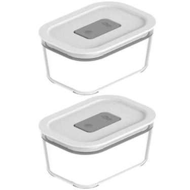 Imagem de Kit 2 Potes De Vidro Borossilicato 370ml Hermético Fresh Lock Branco M