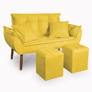 Imagem de Kit Poltrona Decorativa Namoradeira 2 Puffs Quadrado e 2 Almofadas Sue