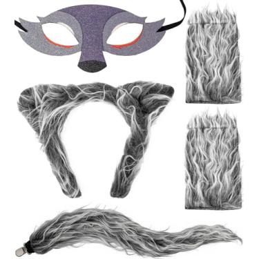 Imagem de Máscara de lobo de Halloween, fantasia de lobisomem realista para adultos, homens e mulheres, festa cosplay (02-cinza)