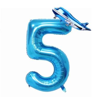 Imagem de 40inch Numbers Airplane Balloon 5 Blue，Airplane 5th Birthday Party Balloons，Airplane Balloons for 5th Birthday，Kids Airplane 5 Birthday Party Decorations Supplies (Blue 5)