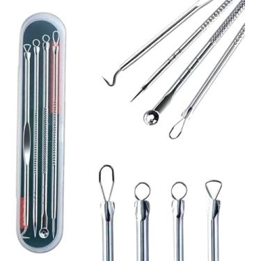 Imagem de Kit Removedor de Cravos e Espinhas com Estojo Ferramenta Facial Antiacne Inox para Limpeza de Pele do Rosto e Nariz