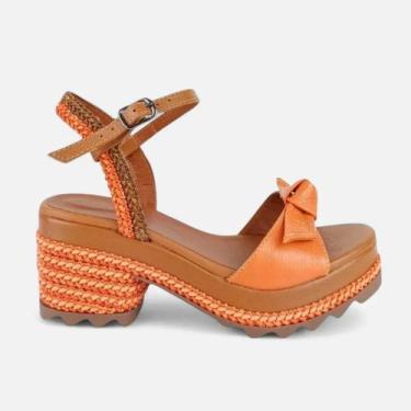 Imagem de Sandália Feminina Plataforma Moda Casual Couro Legítimo Confortável - 