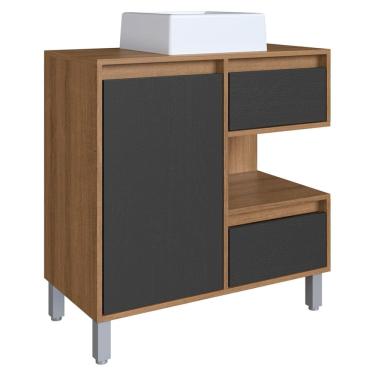 Imagem de Gabinete Suspenso 80 cm Cuba Branca BL2001 Mell Grafite FAEM