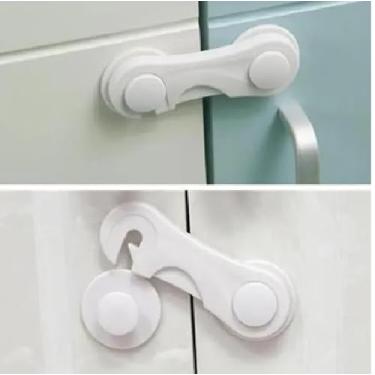 Imagem de Kit 10 Travas Porta Gaveta Geladeira Branco com Adesivo 3M