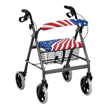 Imagem de LVEWYB Caminhantes com bandeira americana para idosos com capas de assento macio rollator capa de assento ajustável universal para andador para senhoras, acessórios removíveis