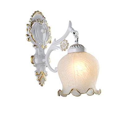 Imagem de Luminária de parede, decoração de lâmpada de arte em ferro moderno, abajur de vidro, lâmpadas LED de sal de cabeceira para faróis de espelho, hotel, quarto, sala de estar, branco