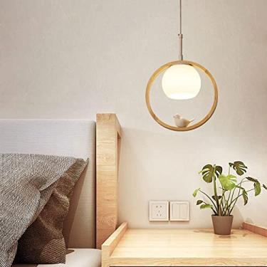 Imagem de Luminária pendente moderna de pássaro branco, luminária pendente de madeira, globo de vidro, pequeno lustre de teto, lâmpadas de suspensão de cabeça única para mesa de jantar, cabeceira do q