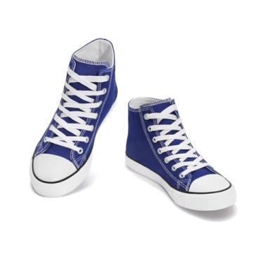 Imagem de Tênis feminino de lona casual de cano baixo, tênis de caminhada clássico com cadarço para uso diário, Azul - Cano alto, 37