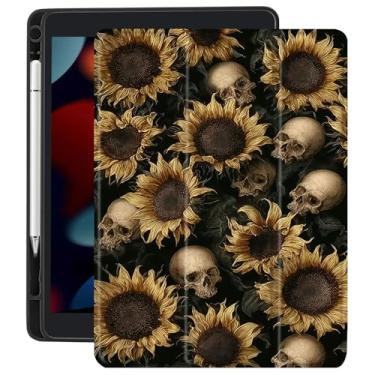 Imagem de CozyNestCY Capa engraçada com estampa de caveira para Ipad Pro de 12,9 polegadas, 5ª/6ª edição retrô gótica, capa preta com hibernar/despertar automático, à prova de choque, com parte traseira