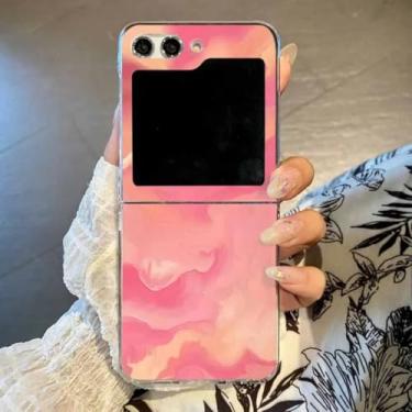 Imagem de Capa para Galaxy Z Flip6 com padrão de mármore arenito, transparente e rígida, dobrável (para Galaxy Z Flip6/A527 transparente)