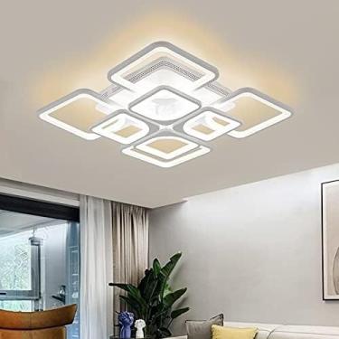 Imagem de Lustre moderno LED, lustre LED moderno com controle remoto compatível com quarto, cozinha, sala de estar, casa, luminária de teto quadrada embutida, lustre LED moderno