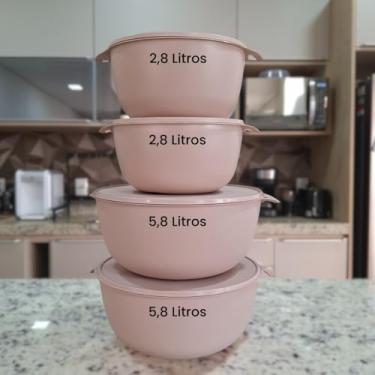 Imagem de Kit 4 Potes Plásticos Grandes BPA Free Herméticos 2800ml + 5800ml Freezer Micro-ondas vasilha grande (Bege)