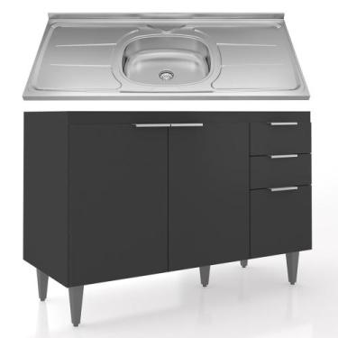 Imagem de Balcão de Cozinha Com Pia Inox 120cm Pérola Z34 Preto - Mpozenato, Pre