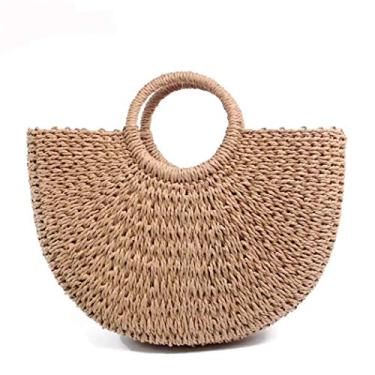 Imagem de Bolsa de palha feminina tecida à mão grande bolsa de praia de palha bolsa de praia de verão bolsa de palha, Bolsa cáqui, 17.7*2.7*13.7
