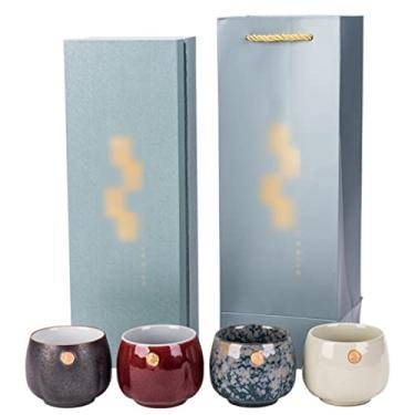 Imagem de Conjunto de 4 xícaras de chá de xícara de chá de cerâmica feita à mão, conjunto de 4 peças, xícara mestra Jianzhan única com caixa de presente, tigela de chá vintage elegante para convidados em casa