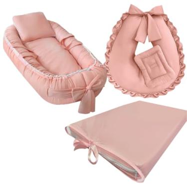 Imagem de Conjunto PráTico: Almofada De AmamentaçãO, Redutor E Trocador | Inclui Capa PláStica ImpermeáVel Para FáCil Limpeza E Higiene | Kit 3 Em 1(ROSE)