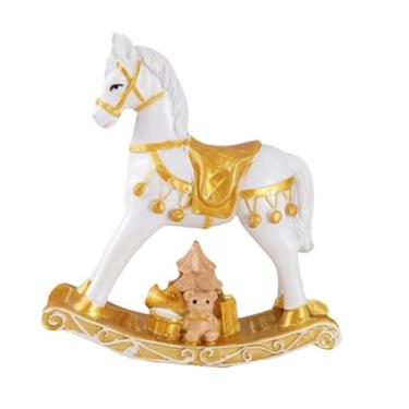 Imagem de WeiLaiKeQi Pequena decoração de cavalo de balanço de Natal, estátua de animal, figura de mesa, escultura de cavalo de balanço para loja, estante, decoração de, Ouro