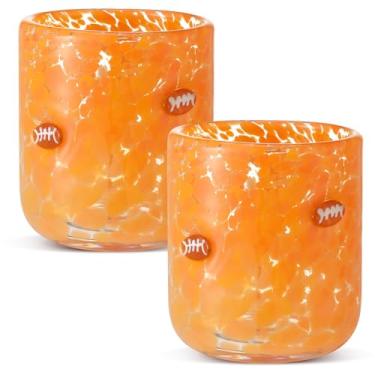 Imagem de SiliFine 2 peças de copos de suco de ícone de futebol - copo de café sem haste de futebol de 396 g para presente de suprimentos de festa (laranja)