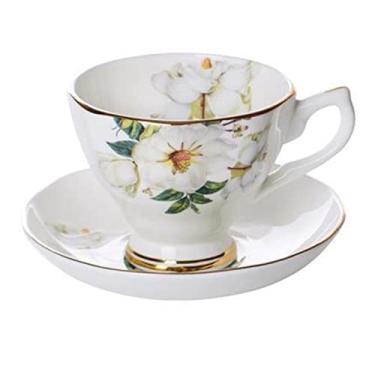 Imagem de Pratos Xícara de Café Moldura Dourada Osso China Xícara e Pires Conjunto de Xícara de Tarde Inglês Xícara de Chá Utensílios de Café Conjunto de Chá de Luxo (Cor: K) (Grande)