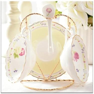 Imagem de Conjunto de chávenas de chá de estilo europeu conjunto de xícaras de chá e pires florais conjunto de xícaras de café rural com rack de xícara de chá britânico (cor: D, tamanho: 2 peças) (D 2 peças)