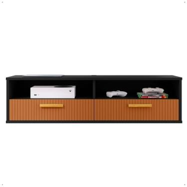 Imagem de Rack Painel Bancada Suspenso 110cm TV até 43 polegadas 2 Portas Organizador(PRETO RIPADO)