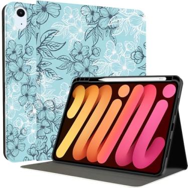 Imagem de MAYCARI Capa de iPad White Lake Blue Flowers para iPad Air (M2) 2024 13 polegadas com suporte para lápis feita à mão para iPad Air 6ª geração, capa rígida protetora para iPad Air floral de grão fino