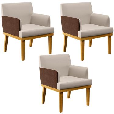 Imagem de Kit 3 Poltronas Decorativas Para Sala De Estar Beatriz W01 Linho Cru Couríssimo Marrom - Lyam Decor