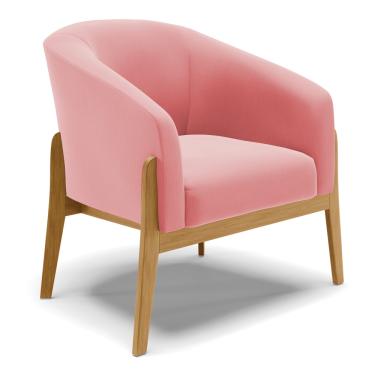 Imagem de Poltrona Decorativa Base de Madeira Stella Suede Rosê D03 - D'Rossi