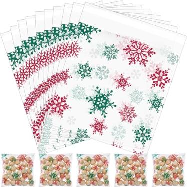 Imagem de Blulu 300 sacos de biscoito de Natal, floco de neve, celofane, sacos de doces brancos, autoadesivos, plástico transparente, bolsa de embrulho para presente de Natal, casamento, festas de fim de ano
