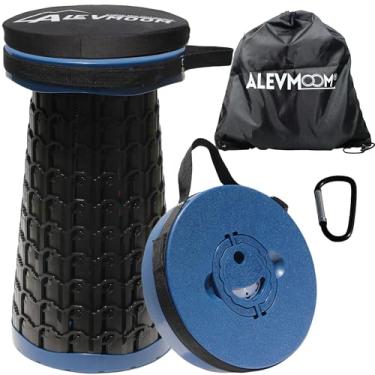 Imagem de ALEVMOOM Banqueta dobrável atualizada com almofada grossa, carga máxima de 399 kg, altura ajustável 46,5 cm D 26 cm, banco telescópico retrátil portátil para acampamento com bolsa de transporte