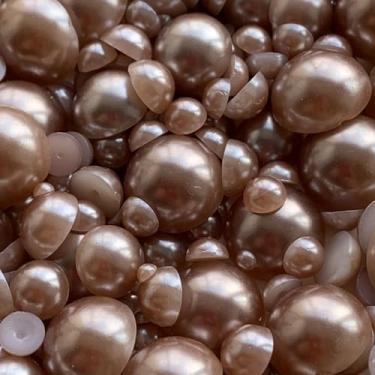 Imagem de Sqqzuie Pérolas planas marrons de 150 g de 3 a 14 mm, pérolas de ABS bege semi-redondas para artesanato DIY, arte de unhas, fabricação de joias