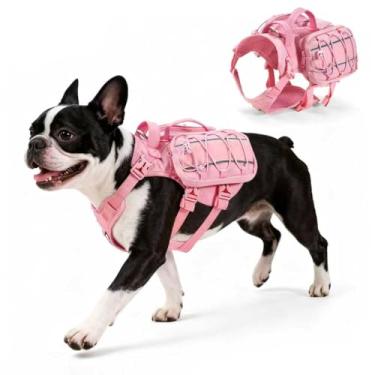 Imagem de AOKOWN Mochila de caminhada para cães pequenos, mochila tática para cães, alforjes ajustáveis com acabamento de alça para caminhadas, caminhada, treino, P, rosa