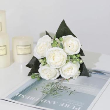Imagem de Flores artificiais, rosas, buquê de casamento, peônia de seda roxa, flores falsas, sala de estar, casa, decoração de casamento, planta (branca)