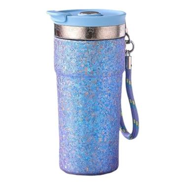 Imagem de Caneca com isolamento de titânio 500 ml com tampa magnética e infusor de chá, copo de café portátil à prova de vazamento com alça para escritório, viagens e aventuras ao ar livre (azul)