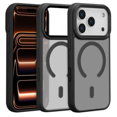 Imagem de ZTOFERA Capa magnética para iPhone 17 Pro, compatível com MagSafe, proteção de câmera elevada + botão de controle de câmera AI, capa traseira fosca translúcida com impressão digital (preto)