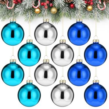 Imagem de Syhood 12 peças de enfeites de bola de vidro de Natal de 5,9 cm, enfeites de árvore de Natal de vidro multicolorido, decoração de bola colorida para decoração de mesa de centro de mesa de árvores